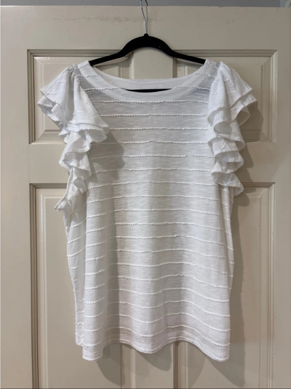 Anthropologie White Ruffle Sleeve Blouse